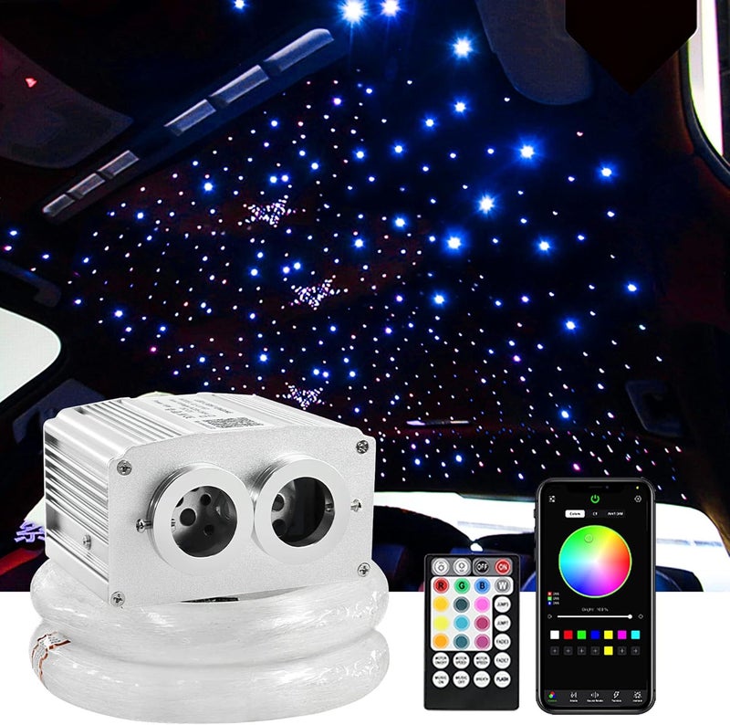 ATOKEE Store طقم إضاءة النجوم 16 واط 600 قطعة 0.03 بوصة 9.8 قدم، أضواء ألياف ضوئية مزدوجة المنفذ لأسقف السيارات والاستخدام المنزلي، يتم التحكم بها عبر التطبيق/التحكم عن بعد - Image 1